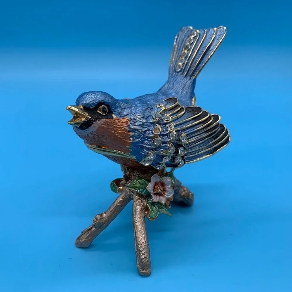 Vintage‎ Bluebird Enamel Hinged Collectible Jewelry Trinket Box